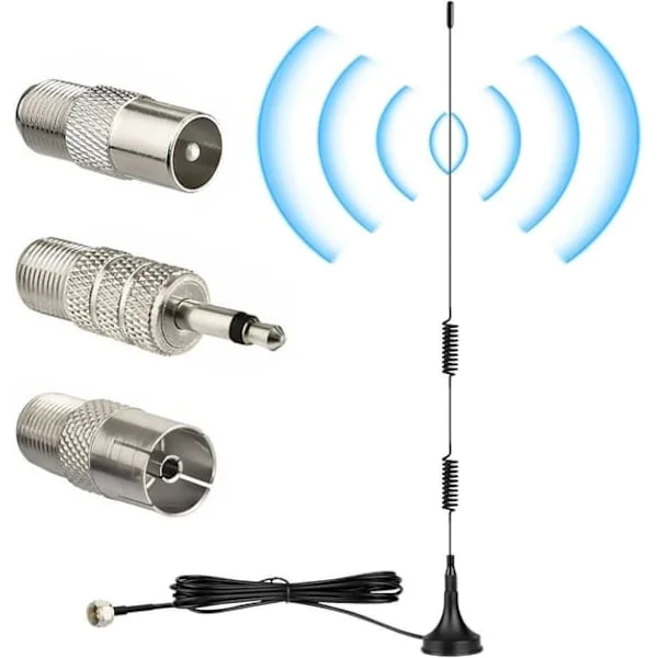 FM-radioantenn Dipol: Teleskopisk radioantenn med magnetisk bas och förlängningskabel för DAB FM-radiostereomottagare AV Audio Video Hemmabio