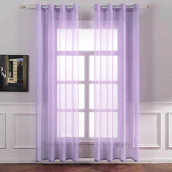 Set of 2 Sheer Voile Curtains with Eyelets, Transparent Look, Voile Polyester Curtains, Eyelet Curtain, Transparent, 132x244 cm (WxH)