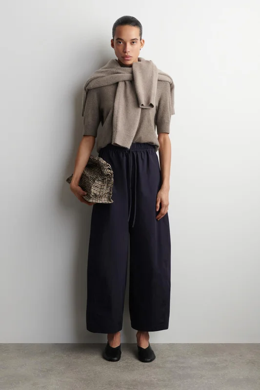 COS Women's Elasticated Barrel Leg Trousers in Blue