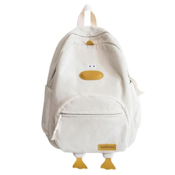 Cute Duck Backpack for Kids, Large Capacity School Bag, Cartoon Animal Backpack for Boys and Girls, Travel Backpack White