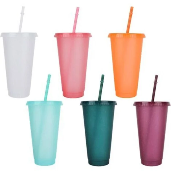 Set med 6 plastmuggar, återanvändbara plastmuggar, sugrörsmuggar, resemuggar för vuxna och barn, fester, bärbara, Ide(LGL)