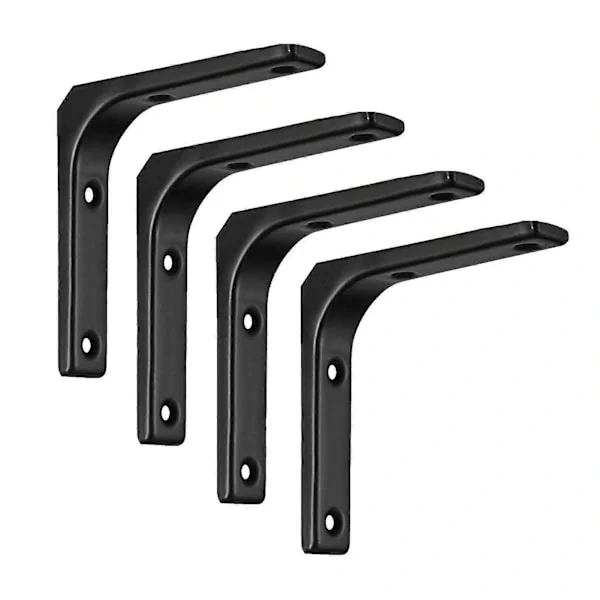 4 pcs Steel Heavy Duty Shelf Brackets DIY Durable Hardware Wall Mount L-shaped Black 100x100mm