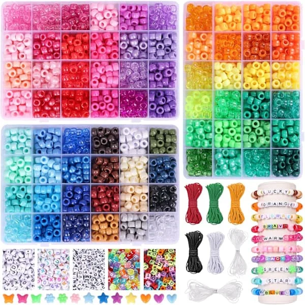 4700 stk Regnbuefarvede Hama Perler Kit med 3600 9mm Perler & 1000 Bogstavperler til Armbånd