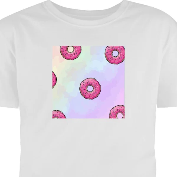 Barn-T-shirt | Bekväm T-shirt för Barn Vit 12-13 År Färgglada rosa donuts med strössel på mjuk pastellbakgrund för lekfull och söt stil