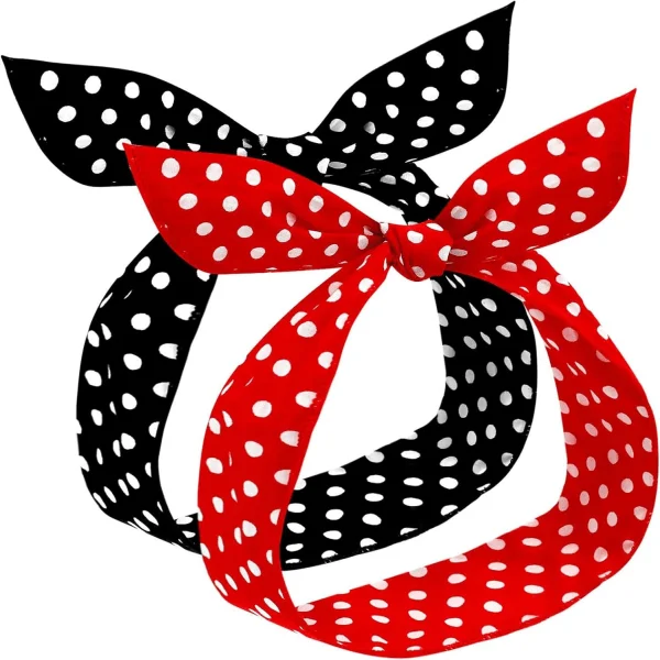 2-pack Red-Black Polka Dot Headband for Girls and Women Retro Bandana Headband 50s Yarn Headband Vintage Print Christmas Headband