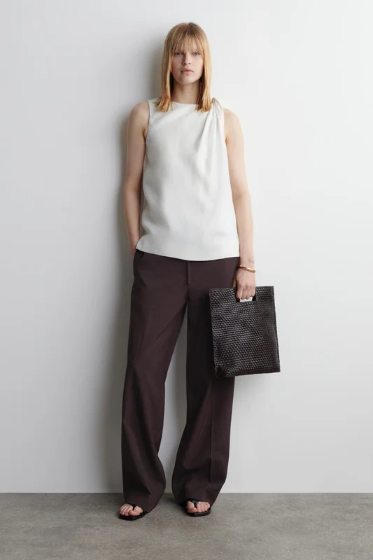 COS Women's Top In Lino Con Dettaglio Ritorto in Bianco