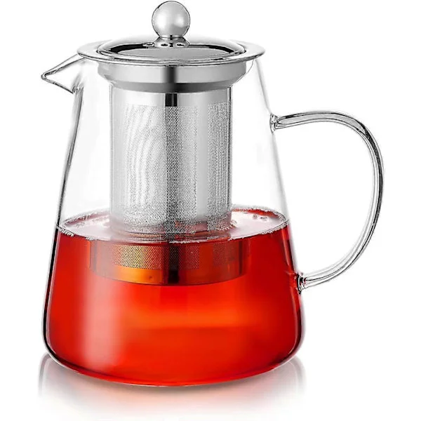 Clear Glass Teapot with Infuser, Round Teapot with Infuser, Heat-Resistant Borosilicate Glass Teapot with Strainer, Stovetop Safe Tea Maker 950ml