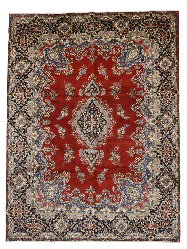 Handknuten Kerman 295X385 Orientalisk Ullmatta Brun/Mörkröd Stor