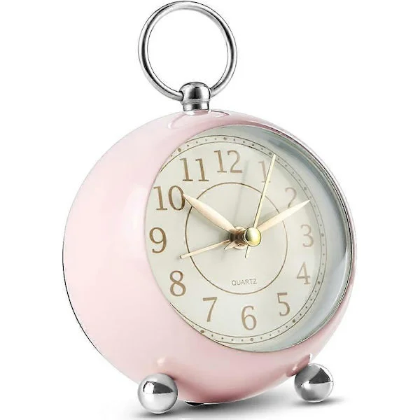 Tyst sängklocka batteridriven icke-tickande analog väckarklocka Högljudd vintage väckarklocka med ljus stor display Rosa
