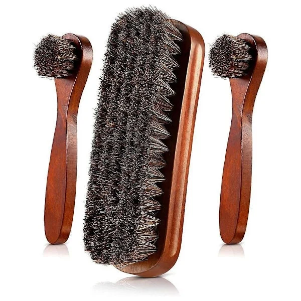 3 Pieces Horsehair Shoe Polish Brushes Kit Leather Shoes Boot Care Clean Polish Sponges Applicators