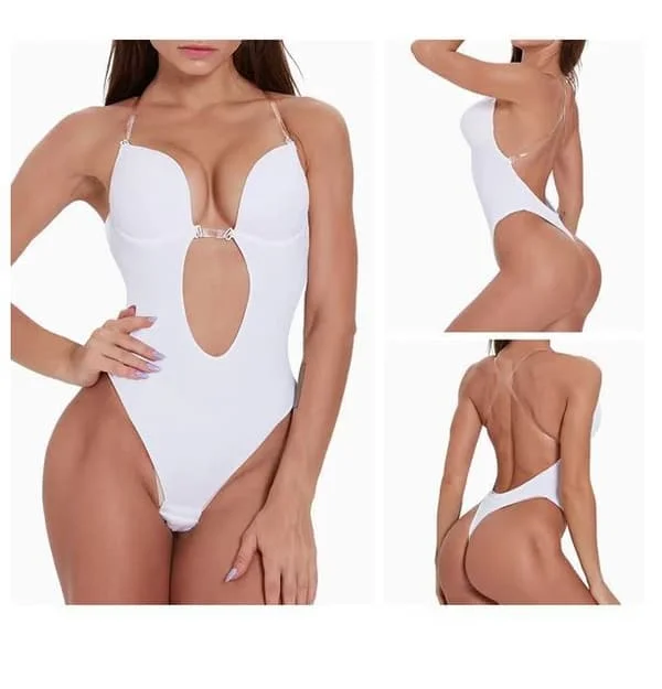 Rygglös Shapewear Dam Djup V-ringad Bodysuit Osynlig Kroppsformare