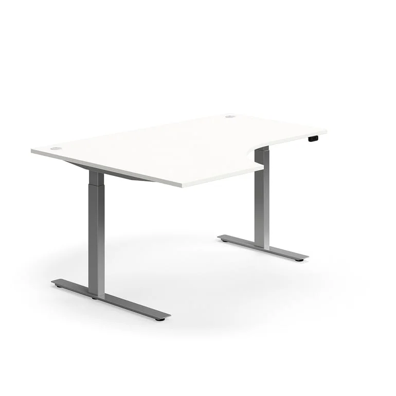 Hörnskrivbord, höj- och sänkbart, 1600x1200 mm, silver/vit