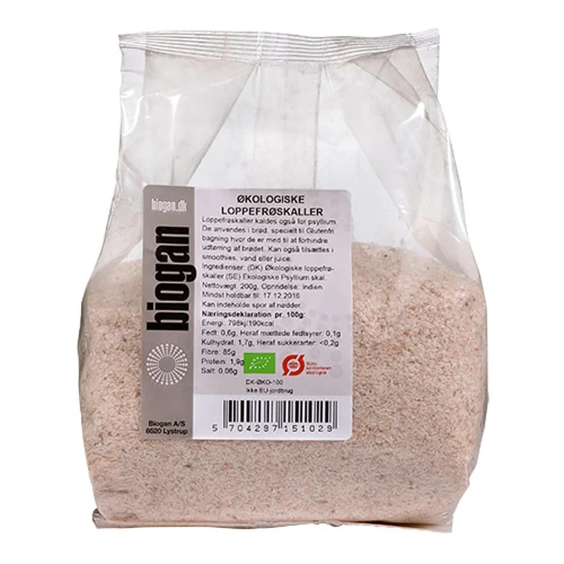 Biogan Loppefrøskaller psyllium Ø 200 g, Helse & Madvarer, Madvarer, Loppefrøskaller