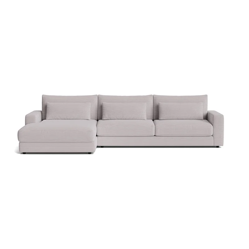 Sevilla Lysegrå Chaiselong Sofa, Venstrevendt - 332x167x85cm - Ekstra Rygpuder, Pocket Fjedre & Blød/Medium Komfort - Stor Familie Sofa