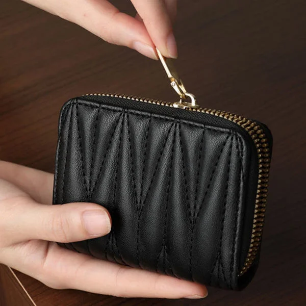 Genuine Leather Card Holder Mini Credit Card Wallet with Zipper for Women and Men