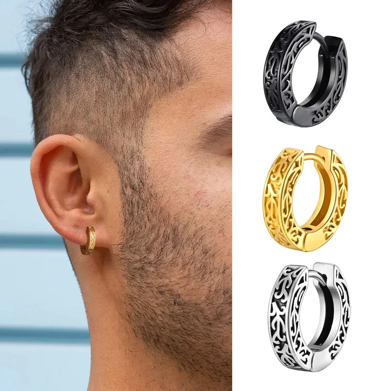 AliExpress - Boucles d'oreilles créoles en acier inoxydable pour hommes et adolescents, bijoux d'oreille punk rock, allergie à l'anit noir, boucles 