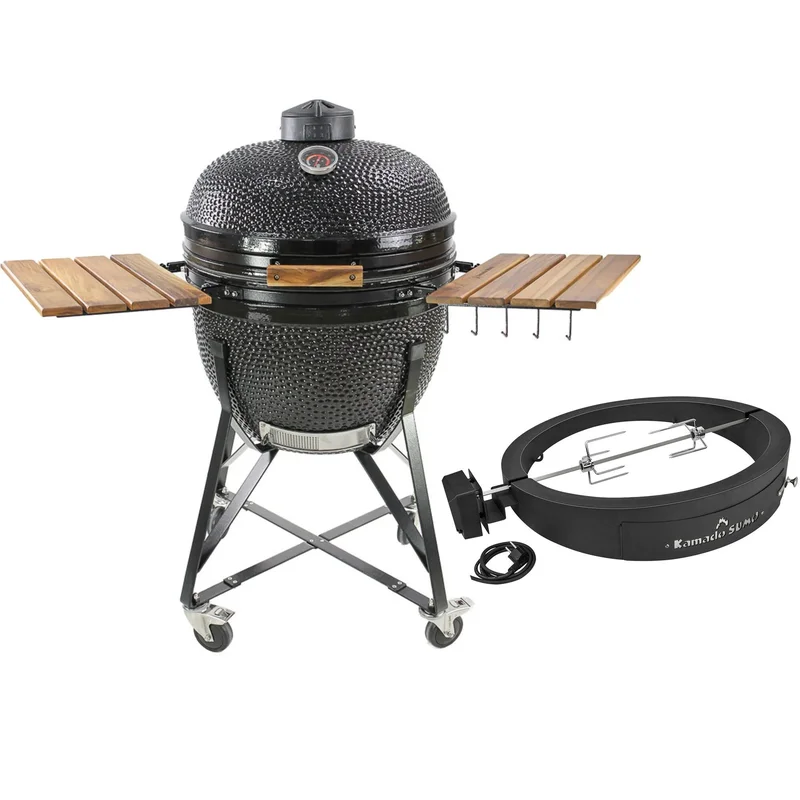 Kamado sumo kolgrill, svart + grillmästarens rotisseri och pizzaugn | Utematlagning > Grillar > Kamadogrillar | Bagaren och Kocken