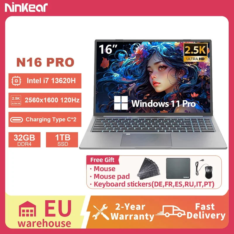 AliExpress - Ninkear N16 Pro Laptop 16 Zoll 2.5K 120Hz Intel i7-13620H WiFi 6 32GB RAM 1TB SSD Laptop Windows 11 Pro Notebook Bürocomputer