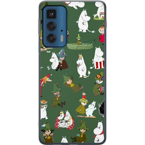 Kompatibelt mobilcover til Motorola Edge 20 Pro Legende motiv med hvide fabeldyr og eventyrere på grøn baggrund i klassisk nordisk eventyrstil grøn