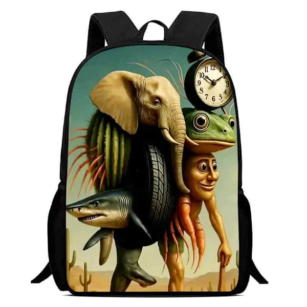 New Printed Brainrot Student Backpack Cartoon Shan Hai Jing Wooden Stick Man Backpack Lightweight Grade 123 thirteen 16 inch backpack