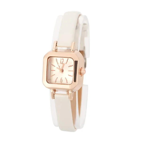 Moderigtigt dame quartz armbåndsur analog PU rem armbåndsur (hvid)