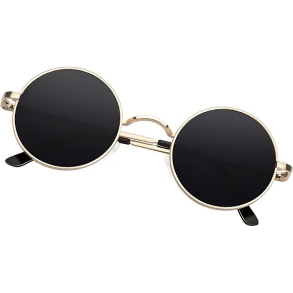 SCSYV Round Sunglasses Men Women, Retro 70s Polarized Hippie Lennon Circle UV400 Mens Sunglasses Gold Frame Grey Lens