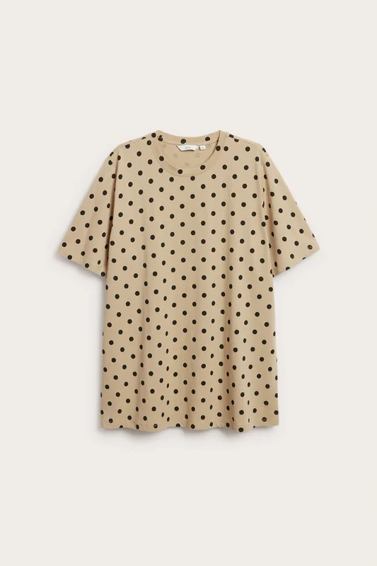 Kappahl | Prickig lång t-shirt i bomull Beige L | Dam