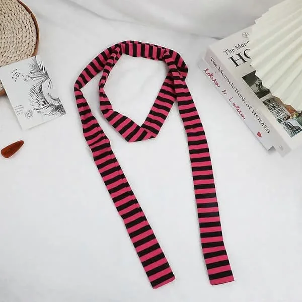 Naisten Harajuku-puuvillahuivit Y2k Musta Harmaa Raidallinen Pitkä Huivi 180cm Ohut Pitkä Koristeellinen Kaulahuivi Muoti Katumuoti
