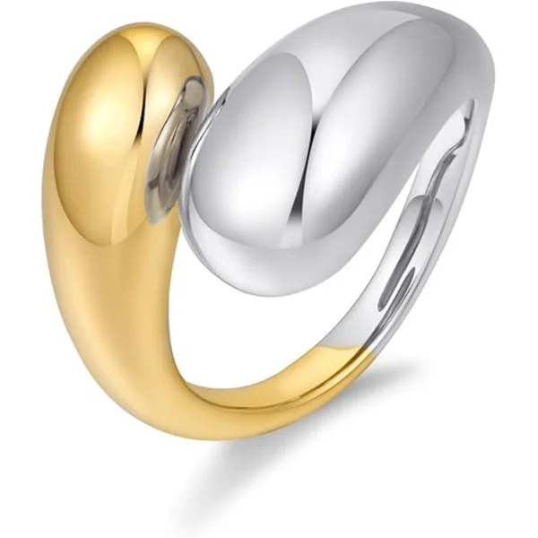 Kraftige Åbne Ringe til Kvinder Guld Sølv Justerbare Dome Dråbeformede Ringe Dristige Tykke Statement Ringe Simple Stabelbare Båndringe