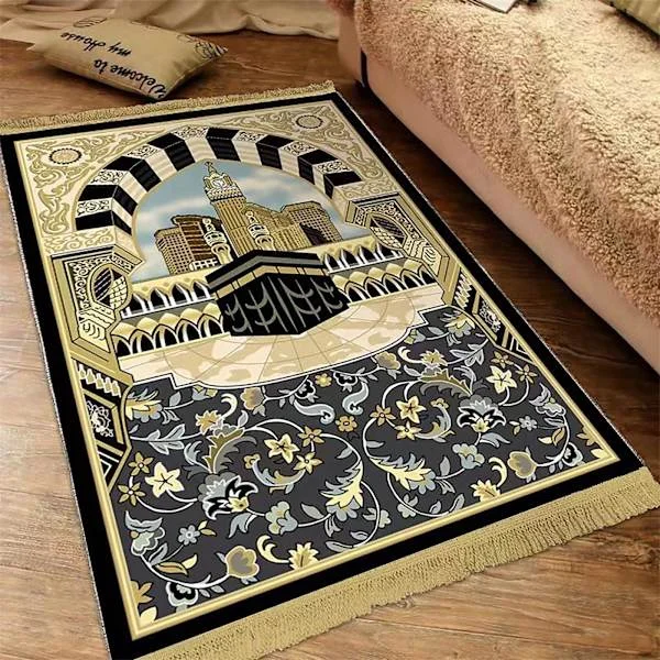 Thick Padded Muslim Prayer Mat with Tassels, Traditional Patterns Islam Prayer Rug Comfortable Kneeling Floor Mat Islamic Mat Prayer Mat Eid Ramadan 