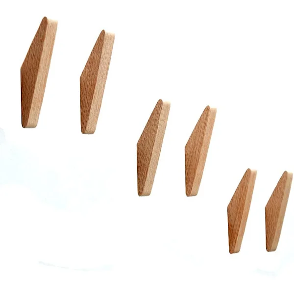 6-pakning minimalistisk design kraftig kleskrok veggmontert rustikk trekrok kleshenger hatthylle kroker (eik)