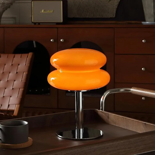 Oransje Svamplampe, Moderne Midcentury-lampe for nattbord, Dimbar Retro Eggterte-lampe, Stemningsbelysning for soverom_MGF_tfrf