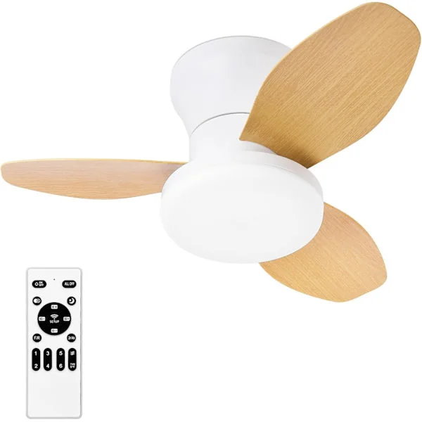 Takfläkt 65/88 cm med LED-lampa, tyst takfläkt med fjärrkontroll och justerbar färgtemperatur
