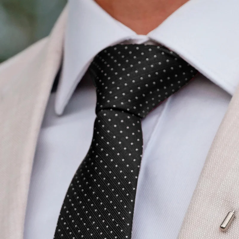 Black Polka Dot Silk 6cm Tie for Men - Patterned Ties