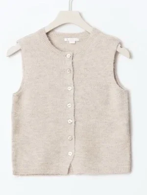 Beige stickad väst med knappar