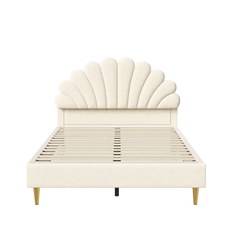 AliExpress - Anajqaqia 90/140x200cm Polsterbett, Doppelbett, Bettgestell mit blumenförmigem Kopfteil, Samtstoff, Beige