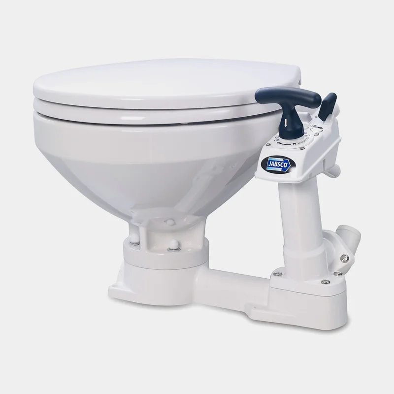 Manuel bådtoilet Jabsco Comfort, til søvandsfyldning, stor kumme, med låsbar udløbsventil