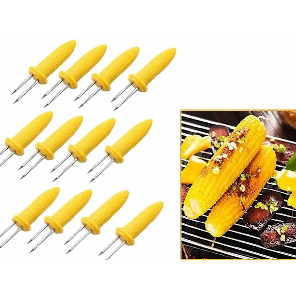 12-pack majshållare i rostfritt stål för grillning, dubbelspetsig majshållare för matfruktgafflar, köksredskap i rostfritt stål