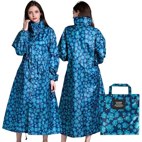 Women's Raincoat, Long Rain Poncho, Waterproof Rainwear, Rain Jacket, Windproof Rain Cape, Raincoat, Rain Protection Clothing with Flap Pocket