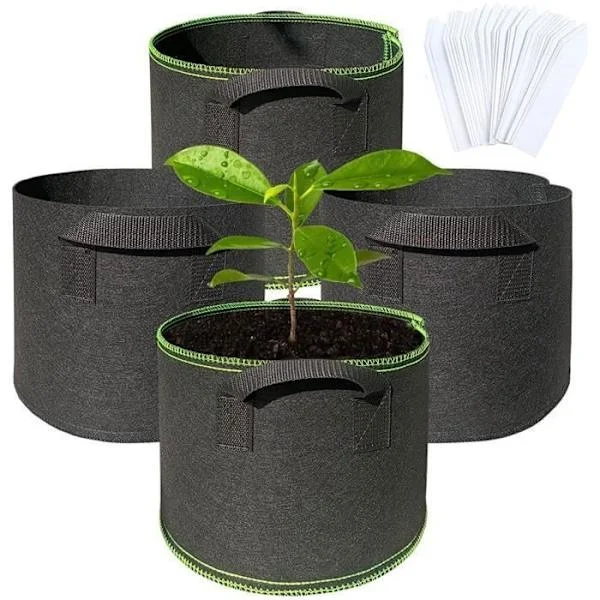 (Svart) 4 st Geotextil Planteringspåse 5 Gallon Non-Woven Textil Växtodlingspåse med Handtag Växtetiketter för Jordgubbar