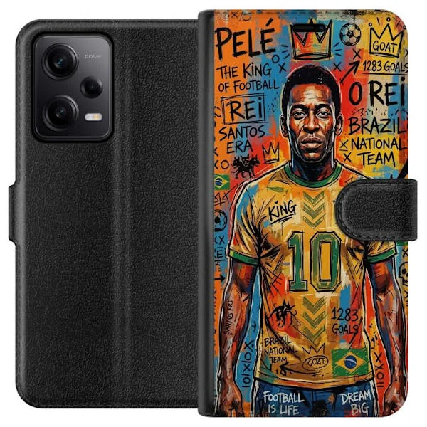 Kompatibelt Lommeboketui til Xiaomi Redmi Note 12 Pro Kunstnerisk portrett av Pelé med fargerik graffiti og fotball-inspirerte detaljer
