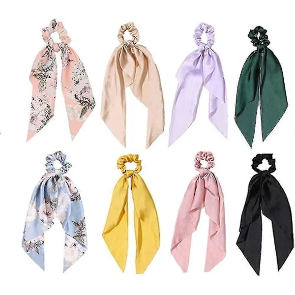 8-pak Hår Tørklæde Scrunchies Til Acsergery Hårbånd, Satin Sløjfe Elastiske Hårbånd, Silke Gave