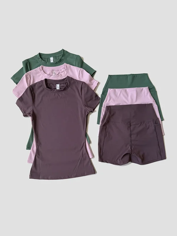 AliExpress - Ensemble de Yoga de sport pour femmes, tricoté sans couture, vêtements de sport, Fitness, haut court à manches courtes, survêtements, 