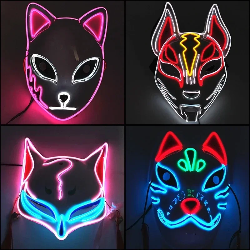 AliExpress - Glowing Dämon Slayer Maske Cosplay Japanischen Cartoon Neon Licht Samurai Mascara Leucht Led Fuchs Maske Für Halloween Weihnachten