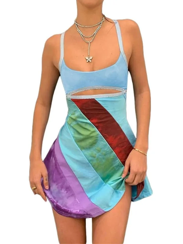 Vintage Cami Kjole Til Kvinder Retro Bodycon Mini Kjoler Mode Farverige Stribet Print Tilpasset Stropløs Kjole Fi
