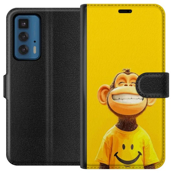 Kompatibelt lommebokdeksel til Motorola Edge 20 Pro Smilende ape på gul bakgrunn