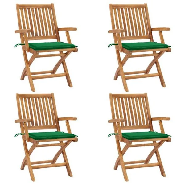 Puutarhatuolit - Exclusive-koti - Massiivinen teak - Vihreät tyynyt mukana - 4 kpl