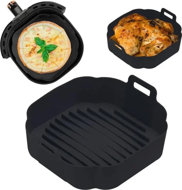 Premium Fyrkantig Silikon Bakplåt för Airfryer Svart (18cm) – Airfryer Tillbehör – Silikon Airfryer Formar – Silikon Airfryer Korg [Ho]