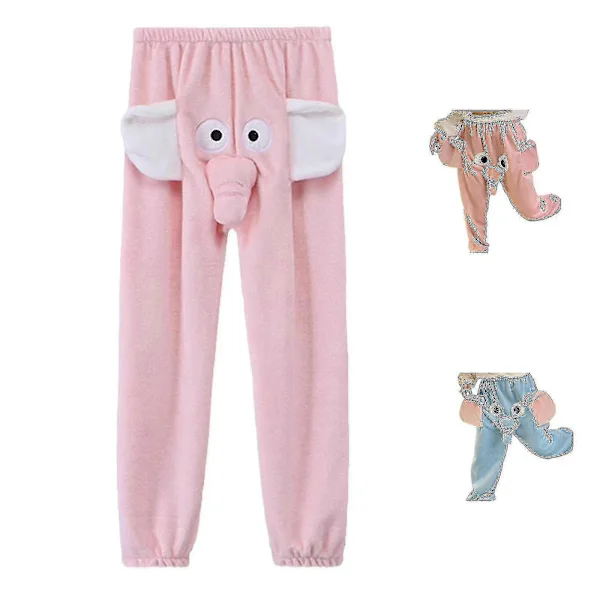 Funny Elephant Pants for Women and Men - Lounge Pants for Home, Plush, Couple Pajamas, Gift for Boyfriend Pink XL