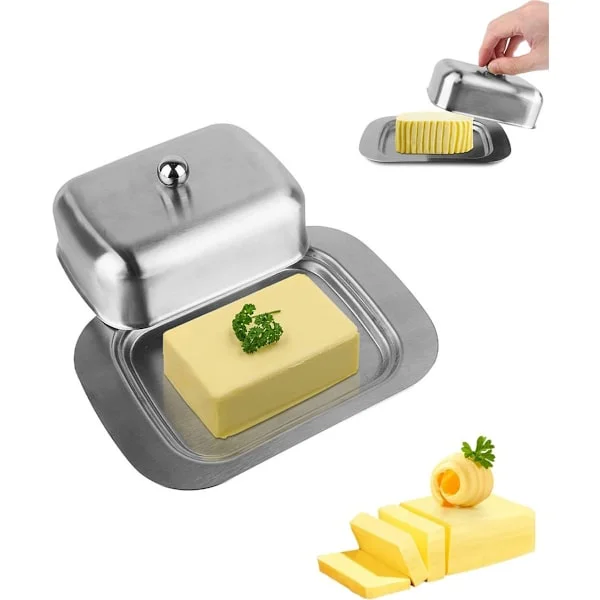 Butter dish with lid - Stainless steel - Butter dish - Butter storage box - Butter holder - Butter bowl - Butter storage box - Butter bell ...